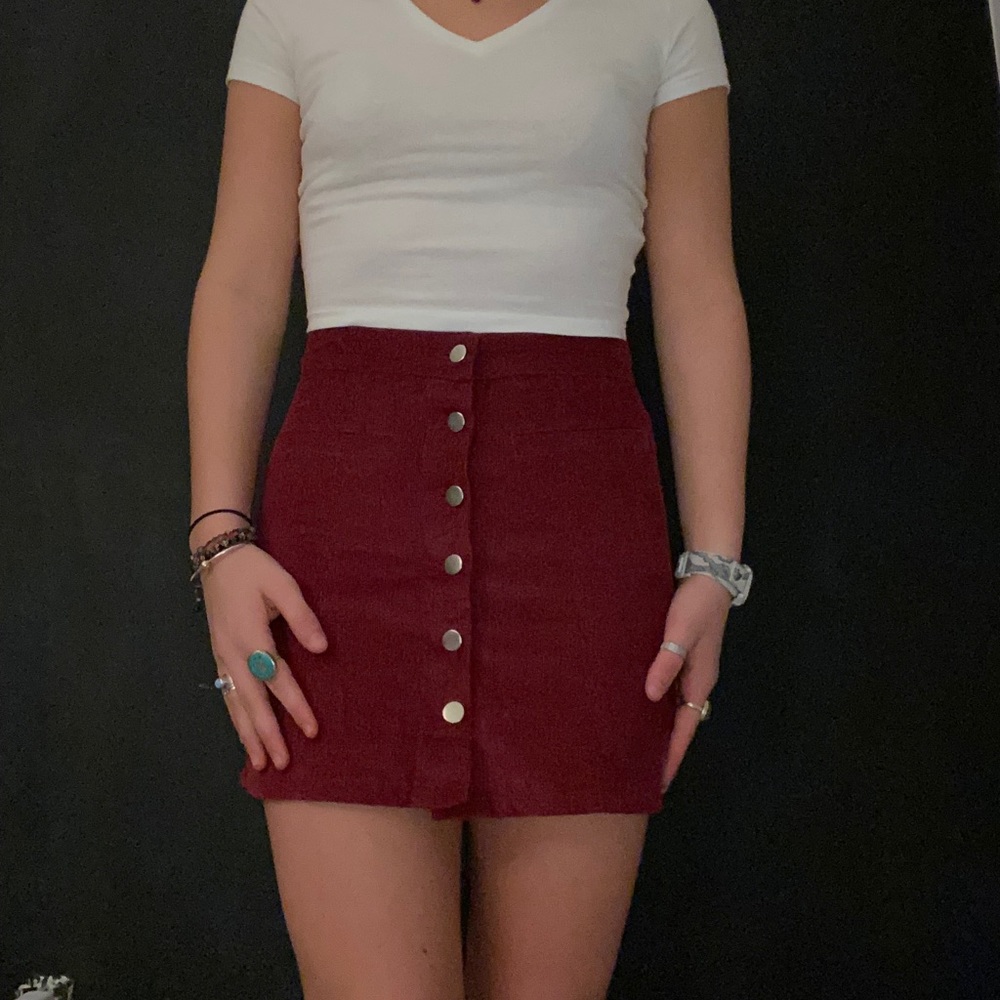 Red button up mini skirt